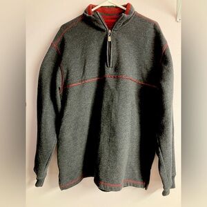 Men’s Pullover Sweatshirt, Large, Gray w Red Trim, Quarter Zipper, Arrow